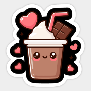 Cute Chocolate Milkshake with a Chocolate Bar and Hearts | Kawaii Food Art Sticker